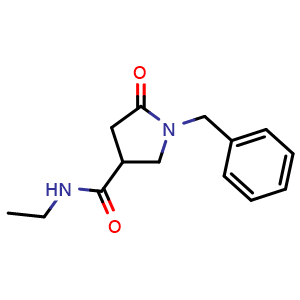Chemical structure of 1-benzyl-N-ethyl-5-oxo-pyrrolidine-3-carboxamide , CAS 91189-06-9, AChemBlock X184403