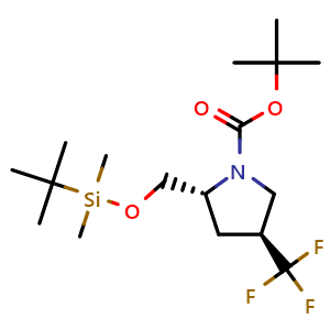 Chemical structure of tert-butyl (2R,4S)-2-[[tert-butyl(dimethyl)silyl]oxymethyl]-4-(trifluoromethyl)pyrrolidine-1-carboxylate , CAS 497103-73-8, AChemBlock X184414