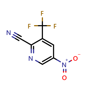 Chemical structure of 5-nitro-3-(trifluoromethyl)pyridine-2-carbonitrile , CAS 573762-57-9, AChemBlock X184416