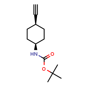 Chemical structure of tert-butyl cis-N-(4-ethynylcyclohexyl)carbamate , CAS 2352933-18-5, AChemBlock X184436