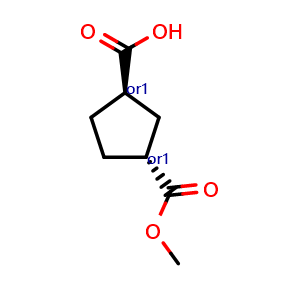 Chemical structure of trans-3-methoxycarbonylcyclopentanecarboxylic acid , CAS 111139-10-7, AChemBlock X184437
