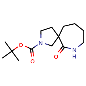 Chemical structure of tert-butyl 6-oxo-2,7-diazaspiro[4.6]undecane-2-carboxylate , CAS 1228631-05-7, AChemBlock X184439