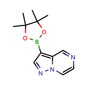 Chemical structure of 3-(4,4,5,5-tetramethyl-1,3,2-dioxaborolan-2-yl)pyrazolo[1,5-a]pyrazine , CAS 1331768-81-0, AChemBlock X184440