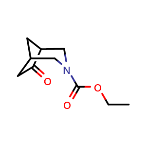 Chemical structure of ethyl 6-oxo-3-azabicyclo[3.2.1]octane-3-carboxylate , CAS 850991-53-6, AChemBlock X184465