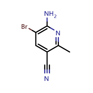 Chemical structure of 6-amino-5-bromo-2-methyl-pyridine-3-carbonitrile , CAS 1394003-57-6, AChemBlock X184466