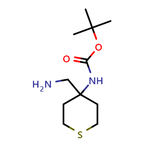 Chemical structure of tert-butyl N-[4-(aminomethyl)tetrahydrothiopyran-4-yl]carbamate , CAS 1262411-51-7, AChemBlock X184480