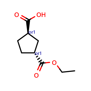 Chemical structure of trans-3-ethoxycarbonylcyclopentanecarboxylic acid , CAS 1089696-77-4, AChemBlock X184496