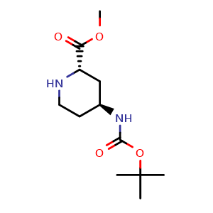 Chemical structure of methyl (2S,4S)-4-(tert-butoxycarbonylamino)piperidine-2-carboxylate , CAS 1221824-89-0, AChemBlock X184525