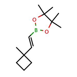 Chemical structure of 4,4,5,5-tetramethyl-2-[2-(1-methylcyclobutyl)vinyl]-1,3,2-dioxaborolane , CAS 2246918-42-1, AChemBlock X184544
