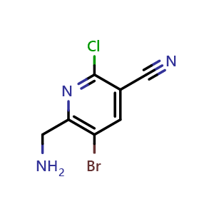 Chemical structure of 6-(aminomethyl)-5-bromo-2-chloro-pyridine-3-carbonitrile , CAS 2585650-34-4, AChemBlock X184556