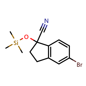 Chemical structure of 5-bromo-1-trimethylsilyloxy-indane-1-carbonitrile , CAS 1132943-65-7, AChemBlock X184567
