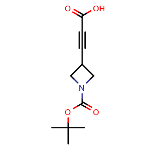 Chemical structure of 3-(1-tert-butoxycarbonylazetidin-3-yl)prop-2-ynoic acid , CAS 2059954-20-8, AChemBlock X184568