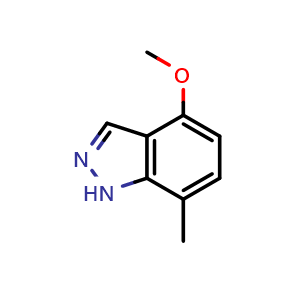 Chemical structure of 4-methoxy-7-methyl-1H-indazole , CAS 1082041-64-2, AChemBlock X184581