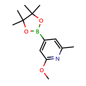 Chemical structure of 2-methoxy-6-methyl-4-(4,4,5,5-tetramethyl-1,3,2-dioxaborolan-2-yl)pyridine , CAS 1083168-87-9, AChemBlock X184589