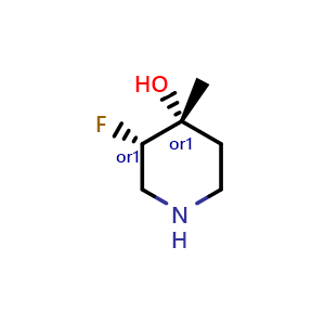 Chemical structure of cis-3-fluoro-4-methyl-piperidin-4-ol , CAS 1612176-91-6, AChemBlock X184624