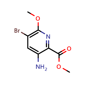 Chemical structure of methyl 3-amino-5-bromo-6-methoxy-pyridine-2-carboxylate , CAS 2577287-81-9, AChemBlock X184625