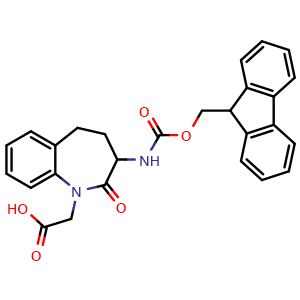 Chemical structure of 2-[3-(9H-fluoren-9-ylmethoxycarbonylamino)-2-oxo-4,5-dihydro-3H-1-benzazepin-1-yl]acetic acid , CAS 204322-78-1, AChemBlock X184643
