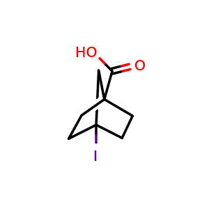 Chemical structure of 4-iodonorbornane-1-carboxylic acid , CAS 123463-13-8, AChemBlock X184646