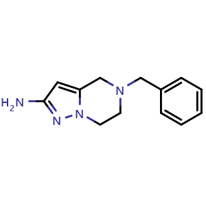 Chemical structure of 5-benzyl-6,7-dihydro-4H-pyrazolo[1,5-a]pyrazin-2-amine , CAS 1823227-35-5, AChemBlock X184659