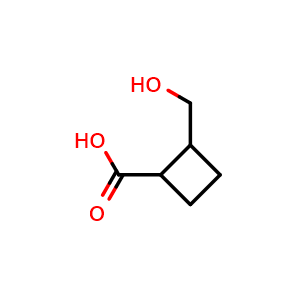 Chemical structure of 2-(hydroxymethyl)cyclobutanecarboxylic acid , CAS 1824535-17-2, AChemBlock X184670