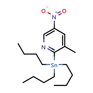 Chemical structure of tributyl-(3-methyl-5-nitro-2-pyridyl)stannane , CAS 2268776-63-0, AChemBlock X184682