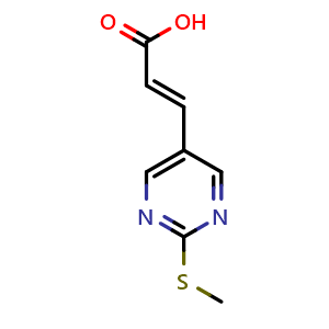 Chemical structure of 3-(2-methylsulfanylpyrimidin-5-yl)prop-2-enoic acid , CAS 915924-30-0, AChemBlock X184702