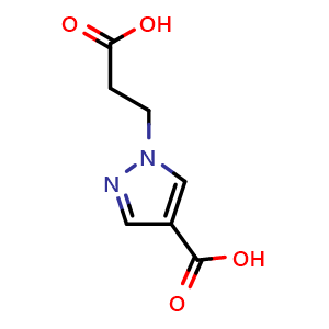 Chemical structure of 1-(2-carboxyethyl)pyrazole-4-carboxylic acid , CAS 1052624-90-4, AChemBlock X184703