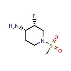 Chemical structure of (+)-(3R,4S)-3-fluoro-1-methylsulfonyl-piperidin-4-amine , CAS 2186605-05-8, AChemBlock X184742