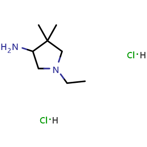 Chemical structure of 1-ethyl-4,4-dimethyl-pyrrolidin-3-amine;dihydrochloride , CAS 2126159-77-9, AChemBlock X184753