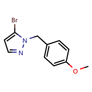 Chemical structure of 5-bromo-1-[(4-methoxyphenyl)methyl]pyrazole , CAS 361475-96-9, AChemBlock X184757
