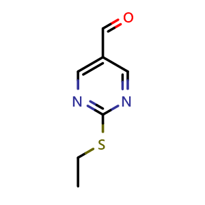 Chemical structure of 2-ethylsulfanylpyrimidine-5-carbaldehyde , CAS 876890-28-7, AChemBlock X184767