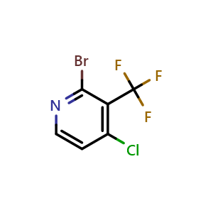Chemical structure of 2-Bromo-4-chloro-3-(trifluoromethyl)pyridine , CAS 1211541-07-9, AChemBlock X184772