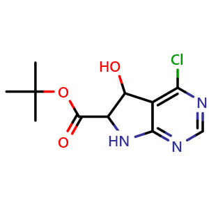 Chemical structure of tert-butyl 4-chloro-5-hydroxy-6,7-dihydro-5H-pyrrolo[2,3-d]pyrimidine-6-carboxylate , CAS 1351093-98-5, AChemBlock X184781