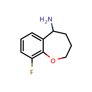 Chemical structure of 9-fluoro-2,3,4,5-tetrahydro-1-benzoxepin-5-amine , CAS 1152588-61-8, AChemBlock X184786