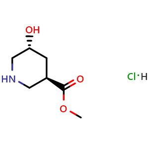 Chemical structure of methyl (3R,5R)-5-hydroxypiperidine-3-carboxylate;hydrochloride , CAS 2247104-00-1, AChemBlock X184787