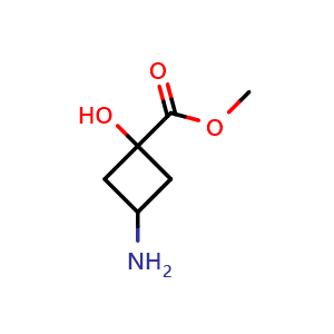 Chemical structure of methyl 3-amino-1-hydroxy-cyclobutanecarboxylate , CAS 2580187-46-6, AChemBlock X184796