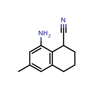 Chemical structure of 8-amino-6-methyl-tetralin-1-carbonitrile , CAS 107757-19-7, AChemBlock X184800
