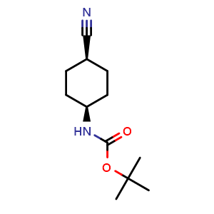 Chemical structure of tert-butyl cis-N-(4-cyanocyclohexyl)carbamate , CAS 1198163-56-2, AChemBlock X184820