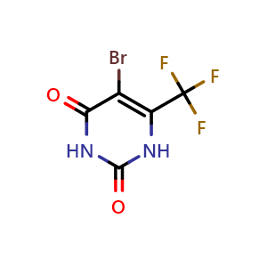 Chemical structure of 5-bromo-6-(trifluoromethyl)-1H-pyrimidine-2,4-dione , CAS 26676-21-1, AChemBlock X184824