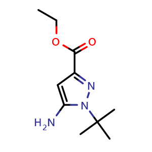 Chemical structure of ethyl 5-amino-1-tert-butyl-pyrazole-3-carboxylate , CAS 866838-01-9, AChemBlock X184833