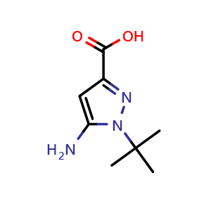 Chemical structure of 5-amino-1-tert-butyl-pyrazole-3-carboxylic acid , CAS 1508876-15-0, AChemBlock X184835