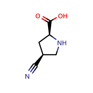 Chemical structure of (2S,4S)-4-cyanopyrrolidine-2-carboxylic acid , CAS 1001354-49-9, AChemBlock X184839