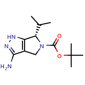 Chemical structure of tert-butyl (6S)-3-amino-6-isopropyl-4,6-dihydro-1H-pyrrolo[3,4-c]pyrazole-5-carboxylate , CAS 1263283-97-1, AChemBlock X184844