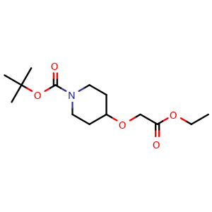 Chemical structure of tert-butyl 4-(2-ethoxy-2-oxo-ethoxy)piperidine-1-carboxylate , CAS 189889-45-0, AChemBlock X184852