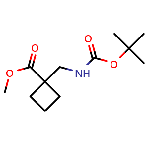 Chemical structure of methyl 1-[(tert-butoxycarbonylamino)methyl]cyclobutanecarboxylate , CAS 220145-18-6, AChemBlock X184885