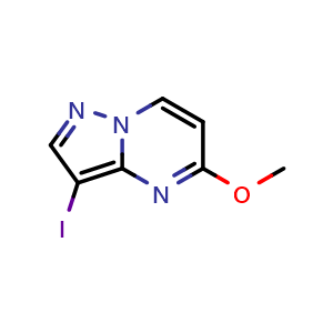 Chemical structure of 3-iodo-5-methoxy-pyrazolo[1,5-a]pyrimidine , CAS 1823383-09-0, AChemBlock X184907