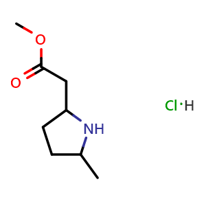 Chemical structure of methyl 2-(5-methylpyrrolidin-2-yl)acetate;hydrochloride , CAS 1803610-46-9, AChemBlock X184929