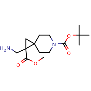 Chemical structure of O6-tert-butyl O2-methyl 2-(aminomethyl)-6-azaspiro[2.5]octane-2,6-dicarboxylate , CAS 2114096-54-5, AChemBlock X184944