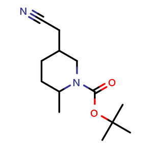 Chemical structure of tert-butyl 5-(cyanomethyl)-2-methyl-piperidine-1-carboxylate , CAS 1782357-37-2, AChemBlock X184946