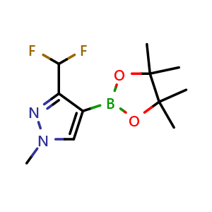 Chemical structure of 3-(difluoromethyl)-1-methyl-4-(4,4,5,5-tetramethyl-1,3,2-dioxaborolan-2-yl)pyrazole , CAS 2197909-48-9, AChemBlock X184961